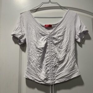Ragdoll White Ruched V-Neck Tee